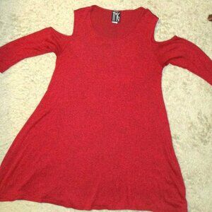 Ladies  COLD SHOULDER  dress XL Stretchy  Knit  Top Long sleeve Red